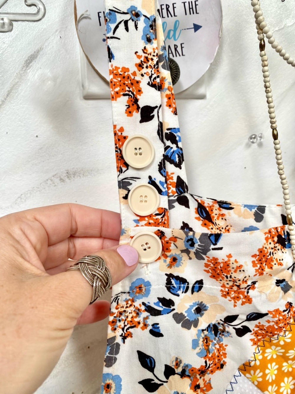 Artisan Upcycled patchwork boho floral overalls w prairie cottagecore vibe - Picture 5 of 15